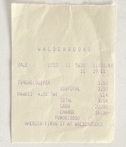 1988 Vintage Waldenbooks Hawaii Original Purchase Receipt - $9.95