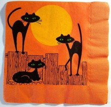 Halloween Napkin Siamese Black Cats Full Moon Retro Mid Century Mod Paper NOS - £9.34 GBP