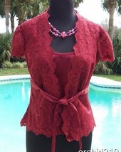 Cache Sheer Lace Outer Lot 2 Pcs Satin Cami Top Jacket S/M/L Self Belt $158 NWT - £49.93 GBP