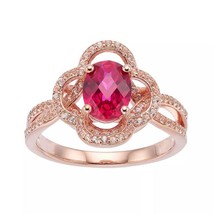 1.75CT Finto Rubino &amp; Diamante Fiore Anello di Fidanzamento 14K Rosa Placcato - £182.24 GBP