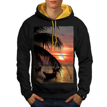 Wellcoda Sunset Palm Tree Mens Contrast Hoodie, Ocean Beach Casual Jumper - £31.46 GBP