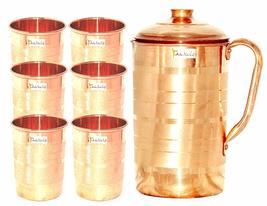 Prisha India Craft Pure Copper Jug 1300 ML with 6 Copper Glass Tumbler 300 ML (B - £62.66 GBP