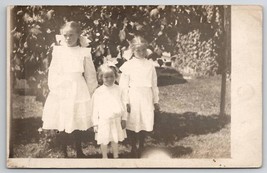 RPPC Three Darling Victorian Girls Hair Bows Real Photo Postcard O22 - £7.95 GBP