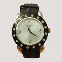 Brighton Watch Hong Kong Womens Quartz Black Silicone Strap Crystal Accents - $56.10