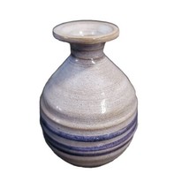 Culbreth Pottery Vase Glazed Blue Stripe 4&quot; Mini Signed Decorative Colle... - $18.80