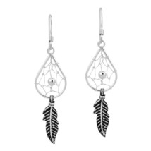 Native American Style Teardrop Dream Catcher Sterling Silver Dangle Earrings - £11.27 GBP