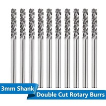 10 Pcs Double Cut Tungsten Carbide Rotary Burr Set 3 mm Shank Dremel Rotary File - £10.52 GBP