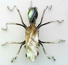 Abalone Shell Spider Stainless Steel Wire Wrap Brooch 6 - $26.00