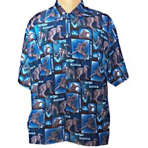 Vintage 2004 Marvel Spiderman 2 Blue Brown Colorblock Aloha Camp Shirt XXL 2XL - £54.84 GBP