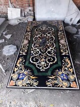 Rectangle Black Marble Dining Table Pietradura Handmade Work Marquetry Arts Deco - $1,047.42