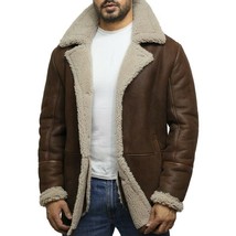 Genuine Shearling Men&#39;s Brown Genuine Real Leather Sheepskin Long Coat - $573.29