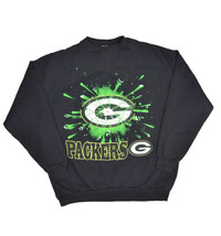 Vintage Green Bay Packers Sweatshirt Mens L NFL Football Dynasty Splatter USA - £29.23 GBP