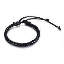 Men adjustable braided leather bracelet in black thumb200
