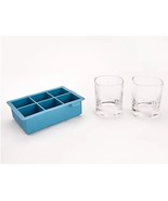 Host Set of 2 Whiskey Glasses &amp; Square-Cube Ice Tray (Perfect Housewarming) - £22.74 GBP