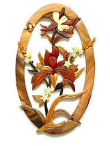 Columbine Flower Bee Intarsia Wood Wall Art Home Decor Plaque Lodge New - £38.73 GBP