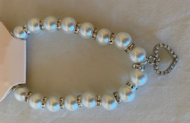 Bracelet: 3-7&quot; Blossom Double-stretch Elastic PEARL/DIAMOND W/DIAMOND Heart New - £1.53 GBP