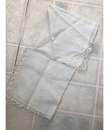 Two Vintage  White Handkerchief Crocheted Decorative Corner and Lace Edged - £16.87 GBP