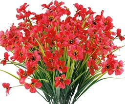 12 Bundles Artificial Flowers Outdoor Uv Resistant Fake Flowers No, Deep Red - £31.31 GBP
