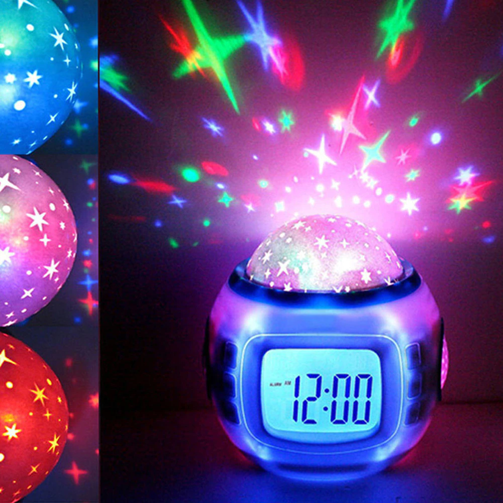 Alarm Clock Projector Calendar Temperature Display Night Lamp Music Wake... - $24.74