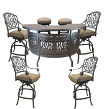 Patio bar table and outdoor stools 7 piece set heavy cast aluminum all w... - £2,287.69 GBP