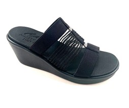 Skechers 119262 Black Luxe Foam Slip On Mid Wedge Sandal  - $51.20