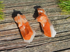 Calcite Crystals Orange Red Clear Set of Two Chakra Energy Healing &amp; Meditation - £15.80 GBP