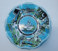 Walt Disney World Ruffled Glass Dish Blue Souvenir Magic Kindgom Attract... - $11.83