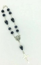 Saint St Benedict black Crystal Beads Car Rearview Catholic Auto Rosary 6.5&quot; - £10.19 GBP