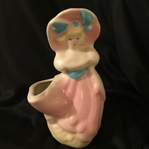 Vtg 5” Small Pink Southern Belle Girl Lady Planter Figurine Ceramic Porcelain - £18.94 GBP