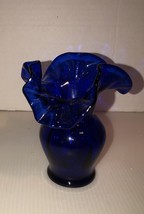Pretty Vintage Cobalt Blue Fluted/Ruffled Top Vase 5&quot; Tall - £8.80 GBP