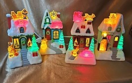 Hallmark Caroling Cottages Synchronized Christmas Music &amp; Lights 2009 Set of 4 - £73.92 GBP