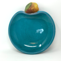 Italian Studio Art Pottery Turquoise Dish with Gold Pear Vintage Handcrafted - £31.61 GBP