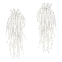 Beautiful Cascading Cluster of White Metallic Beads Clip-on Earrings - £27.96 GBP