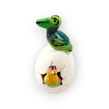 Hatched Egg Pottery Bird Green Pelican Orange Duck Mexico Hand Painted 238 - £11.60 GBP