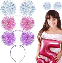 3 Pcs Foil Pom Pom Headbands Tinsel Fluffy Ball Hair Loop Pompom Cosplay Fashion - £17.49 GBP
