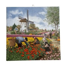 Vintage Netherlands Tulips Dutch Windmill Ceramic Tile 6 x 6 inches - $34.64