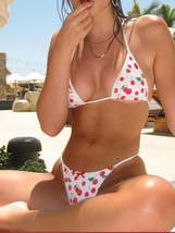Beach Fashion Women&#39;s Chic White Cherry Print Strap Two-piece Bikini Swi... - £15.43 GBP