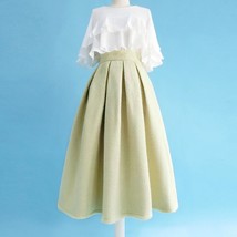 Light Green Winter Midi Skirt Holiday Skirt Lady A-line Wool Pleated Skirt Plus