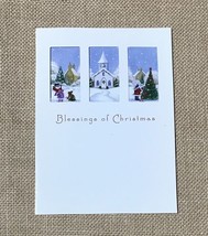 3 Cut Windows Christmas Card Children Building Snowman Church Decorating... - $2.77