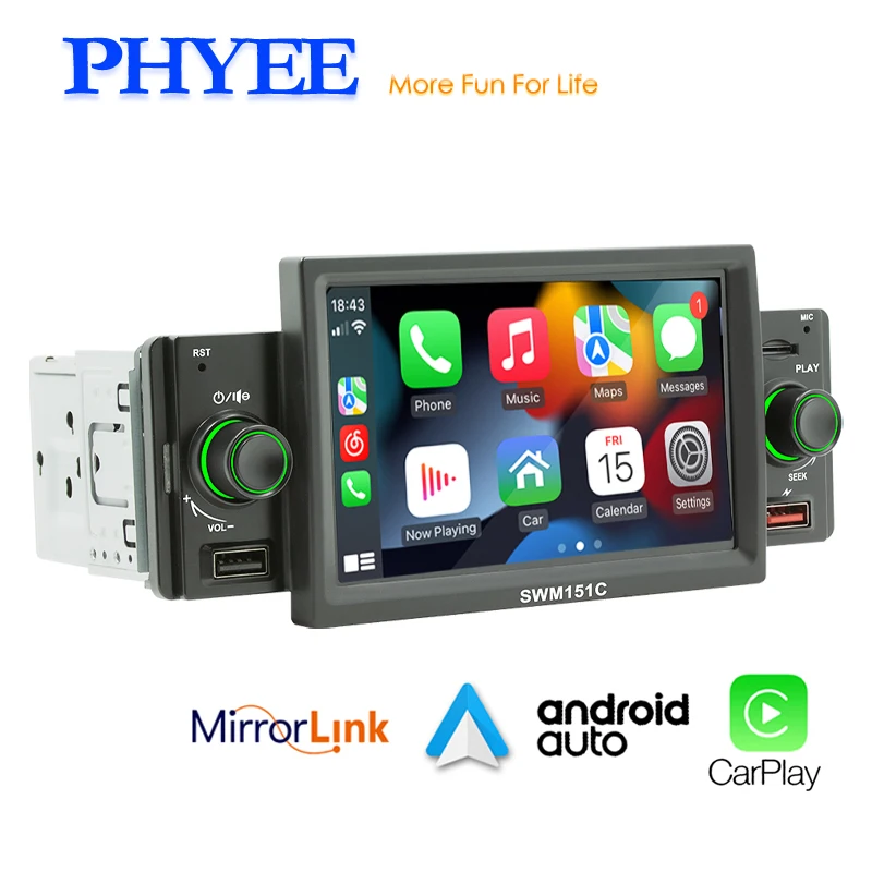 1 Din Car Radio CarPlay Android-Auto 5 Inch MP5 Player Bluetooth Hands Free A2DP - £52.71 GBP