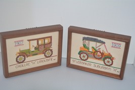 Bucilla Crewel Embroidery Finished Framed Studebaker Cadillac Antique Cars VTG - £16.75 GBP