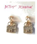 Betsey Johnson Pave Crystal Purse Hand Bag Post Dangle Earrings - $7.99
