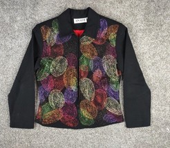 Anage Jacket Women Small Black Colorful Blazer Beaded Spiral Foil Ribbon... - £31.44 GBP