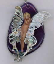 3D Russian artist Purple Onyx pendant with &quot;Admiring Angel&quot; by Shenshins - £221.57 GBP