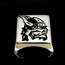 Sterling silver ring Viking Chief with Horned Helmet in Black enamel high polish - £103.91 GBP