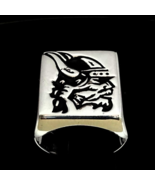 Sterling silver ring Viking Chief with Horned Helmet in Black enamel hig... - $176.58 CAD