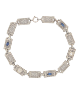 10k White Gold Art Deco Diamond Filigree Bracelet w/ Paste Stones 7.25&quot; ... - €571,88 EUR