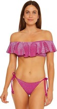 Trina Turk &#39;Cosmos&#39; Metallic Off-The-Shoulder Bikini TOP Pink - Size 8 - £23.96 GBP