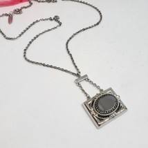 Vintage Whiting &amp; Davis Silver Tone Chain Hematite Pendant Necklace - £27.49 GBP