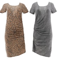 Skinnygirl Animal Print Ruched Short Sleeve &quot;Connie&quot; Midi Dress Sz Small-Medium - £39.90 GBP